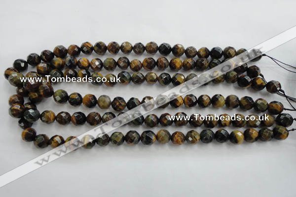 CTE722 15.5 inches 8mm faceted round yellow & blue tiger eye beads