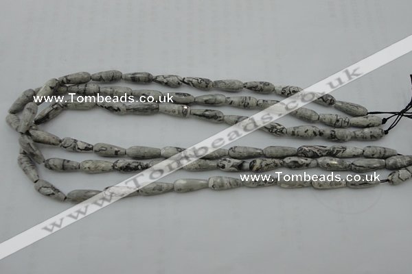 CTR11 15.5 inches 6*16mm faceted teardrop grey picture jasper beads