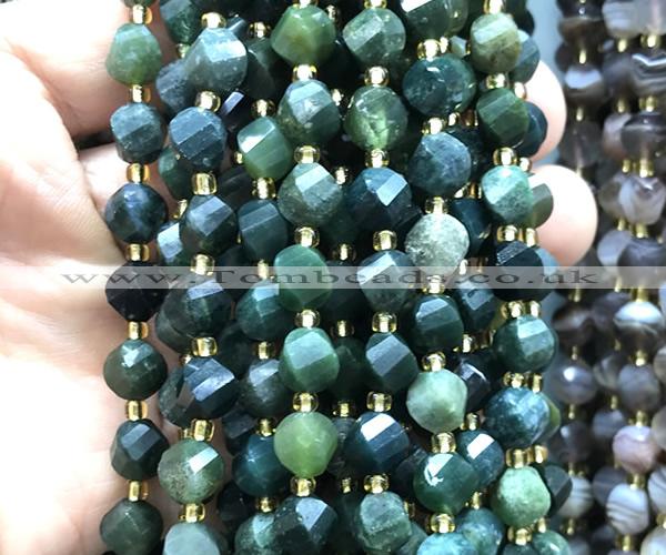 CTW578 15 inches 8mm faceted & twisted S-shaped moss agate beads