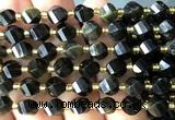 CTW590 15 inches 8mm faceted & twisted S-shaped golden obsidian beads