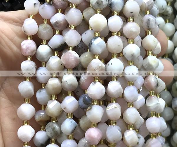 CTW605 15 inches 8mm faceted & twisted S-shaped pink opal beads