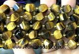 CTW665 10mm faceted & twisted S-shaped grade A yellow tiger eye beads