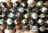 CTW675 15 inches 10mm faceted & twisted S-shaped wooden jasper beads