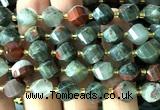 CTW676 15 inches 10mm faceted & twisted S-shaped blood jasper beads