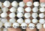 CTW680 10mm faceted & twisted S-shaped white crazy lace agate beads