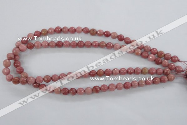 CWF02 15.5 inches 8mm faceted round pink wooden fossil jasper beads