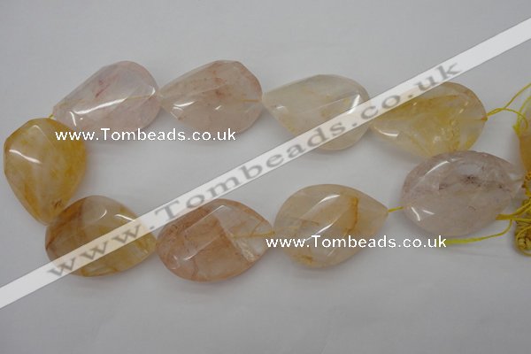 CYC208 15.5 inches 23*45mm twisted & faceted teardrop yellow quartz beads