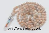 GMN1465 Hand-knotted 8mm, 10mm sunstone 108 beads mala necklace with pendant