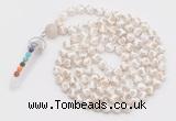 GMN1515 Hand-knotted 8mm, 10mm faceted Tibetan agate 108 beads mala necklace with pendant