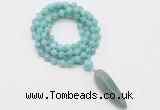 GMN4085 Hand-knotted 8mm, 10mm amazonite 108 beads mala necklace with pendant