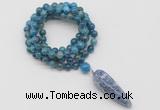 GMN4086 Hand-knotted 8mm, 10mm apatite 108 beads mala necklace with pendant