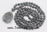 GMN4633 Hand-knotted 8mm, 10mm black labradorite 108 beads mala necklace with pendant