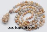 GMN4831 Hand-knotted 8mm, 10mm yellow crazy agate 108 beads mala necklace with pendant