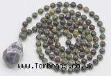 GMN4867 Hand-knotted 8mm, 10mm dragon blood jasper 108 beads mala necklace with pendant