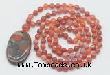 GMN5063 Hand-knotted 8mm, 10mm fire agate 108 beads mala necklace with pendant