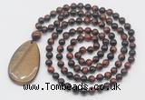 GMN5098 Hand-knotted 8mm, 10mm red tiger eye 108 beads mala necklace with pendant