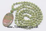 GMN5162 Hand-knotted 8mm, 10mm China jade 108 beads mala necklace with pendant