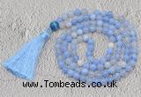 GMN670 Hand-knotted 8mm, 10mm blue banded agate 108 beads mala necklaces with tassel