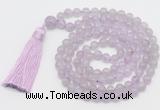 GMN811 Hand-knotted 8mm, 10mm lavender amethyst 108 beads mala necklace with tassel