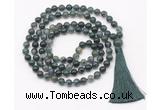 GMN8406 8mm, 10mm moss agate 27, 54, 108 beads mala necklace with tassel