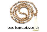 GMN8522 8mm, 10mm picture jasper 27, 54, 108 beads mala necklace with tassel