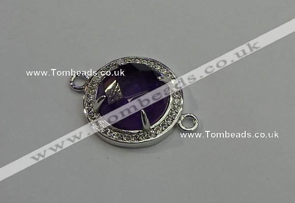 NGC5019 20mm flat round amethyst with rhinestone connectors