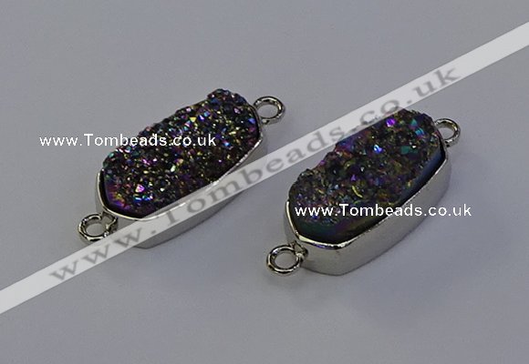 NGC5552 10*22mm - 12*25mm freeform plated druzy quartz connectors