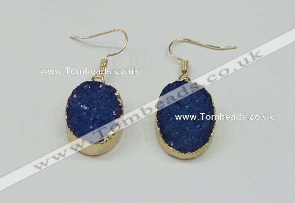 NGE111 15*20mm oval druzy agate gemstone earrings wholesale