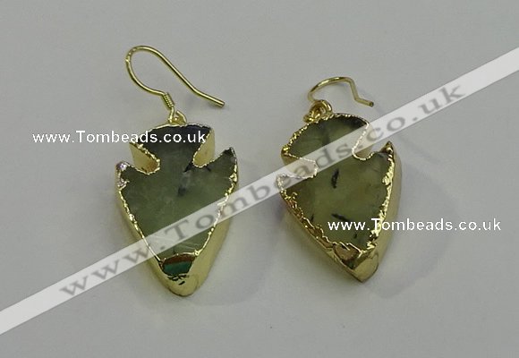 NGE5006 18*25mm - 20*30mm arrowhead green rutilated quartz earrings