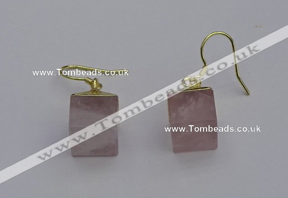 NGE5081 10*15mm cube rose quartz gemstone earrings wholesale