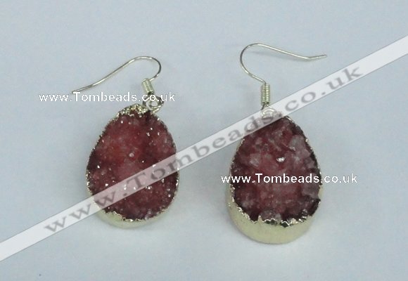 NGE91 18*25mm teardrop druzy agate gemstone earrings wholesale