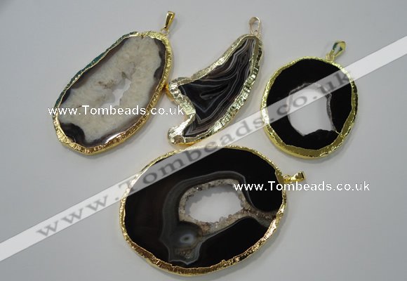 NGP1120 35*50 - 60*70mm freeform druzy agate pendants with brass setting