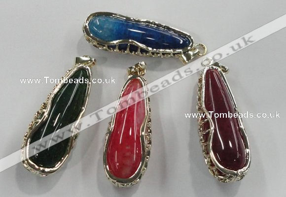 NGP1563 18*25*65mm teardrop agate with brass setting pendants