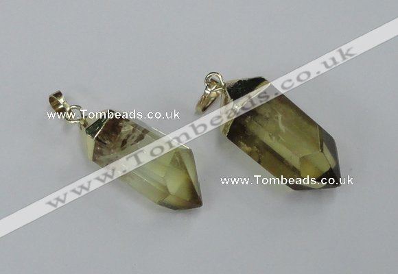 NGP1900 12*30mm - 15*35mm faceted nuggets lemon quartz pendants