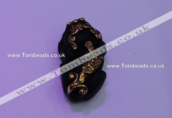 NGP2047 15*20*40mm carved gold plated matte black obsidian pendants