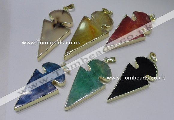 NGP2652 25*48mm - 28*54mm arrowhead agate pendants wholesale