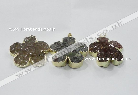 NGP2852 42*45mm - 50*52mm flower agate gemstone pendants