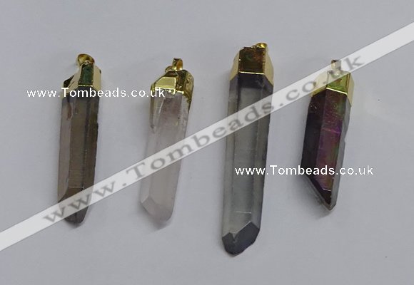 NGP3405 10*45mm - 12*55mm sticks plated quartz pendants wholesale