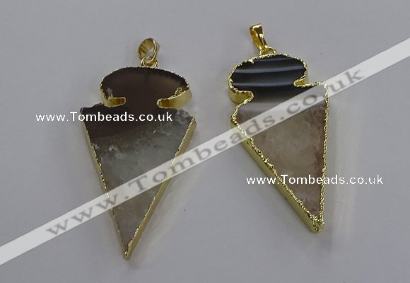 NGP3570 25*50mm - 30*55mm arrowhead druzy agate pendants