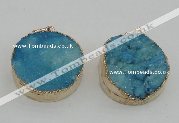 NGP4062 28mm – 30mm flat round druzy quartz pendants wholesale