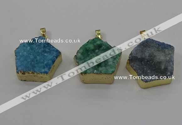 NGP4119 28*28mm - 30*30mm pentagon druzy quartz pendants wholesale