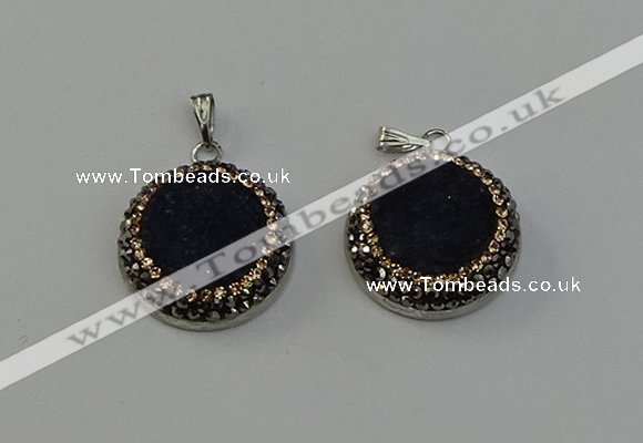 NGP6545 20mm - 22mm coin druzy agate gemstone pendants wholesale