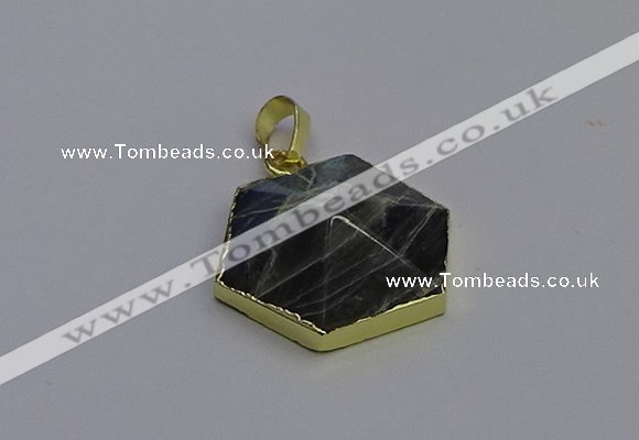 NGP6816 24*25mm hexagon labradorite gemstone pendants wholesale