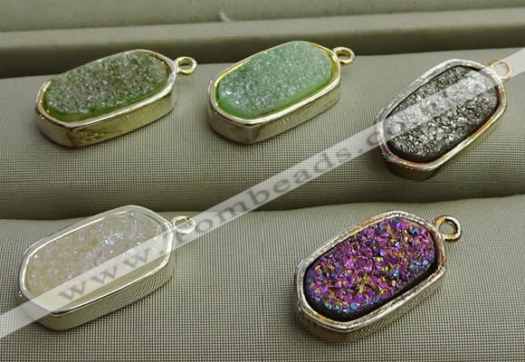 NGP7580 10*15mm oval plated druzy agate pendants wholesale