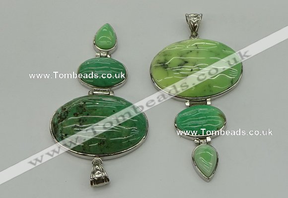 NGP8028 50*82mm - 52*86mm grass agate pendant set jewelry